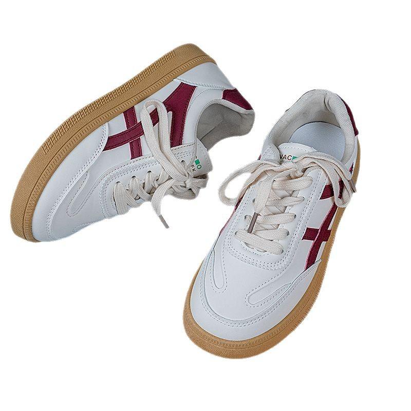 Dexun shoes women's lace-up sports niche 2025 spring new leather surface white shoes soft sole women's shoes casual sports board