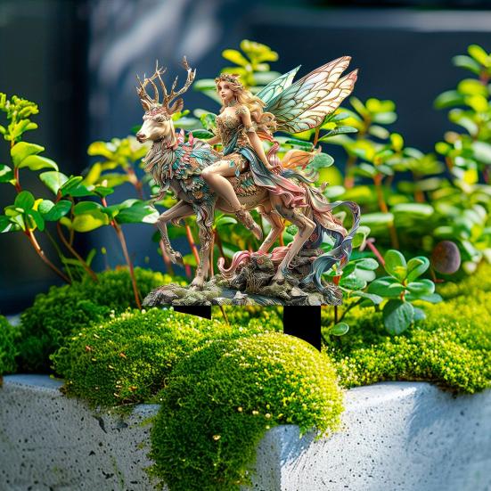 Fairy Tale Garden Stake 2D Flat Acrylic Decorative Stake Weatherproof Goddess Fairy Decoration with Stake for Home Patio Outdoor Decoration