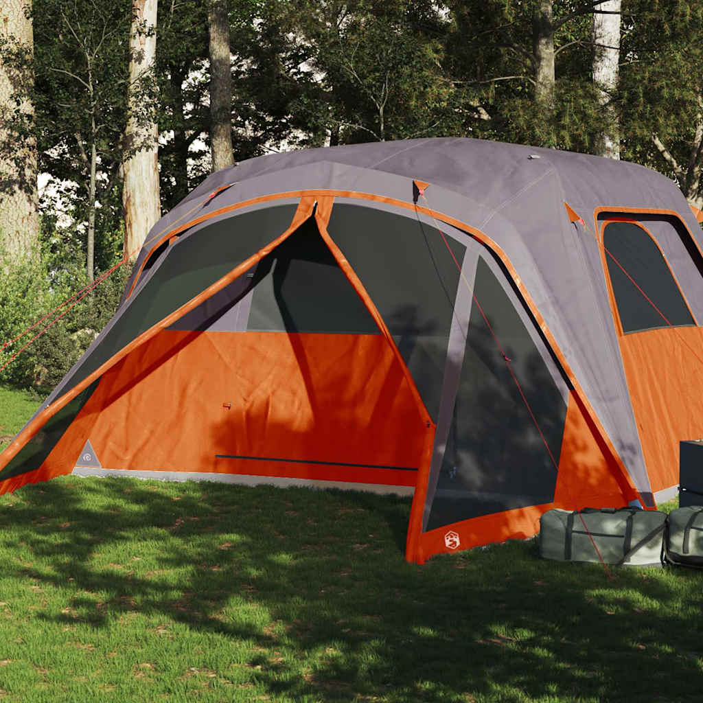 Family Tent with Porch 6 Person Gray and Orange Waterproof