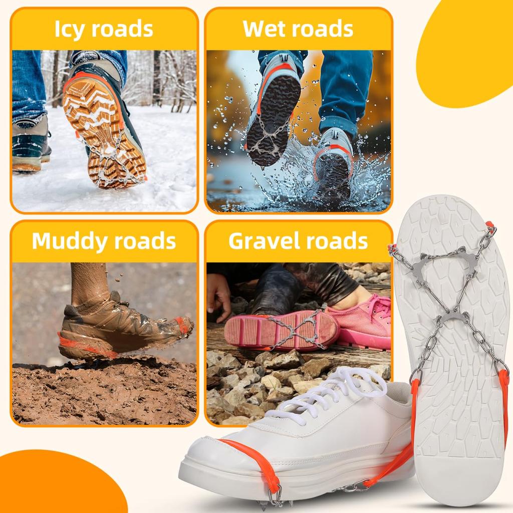 LIFKOME Kettenschuh-Set Einfach für Eis und Schnee Steigeisen, 6-Zacken, 2, Spikes, Anti-Rutsch-Sohlen, Leicht, Installieren, Pendeln, Straßen,