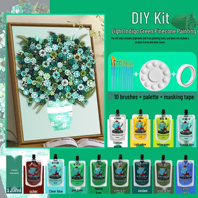 Macaron Color Pinecone Painting Kit with Acrylic Paints, Brushes, and Palette