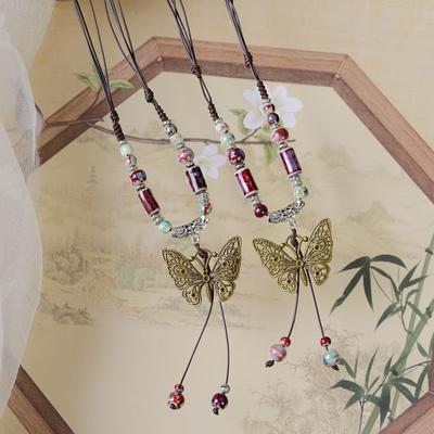 Tide Ethnic Style Concubine Butterfly Ceramic Long Sweater Chain Female Antique Pendant Chinese Style Butterfly Necklace Wholesale