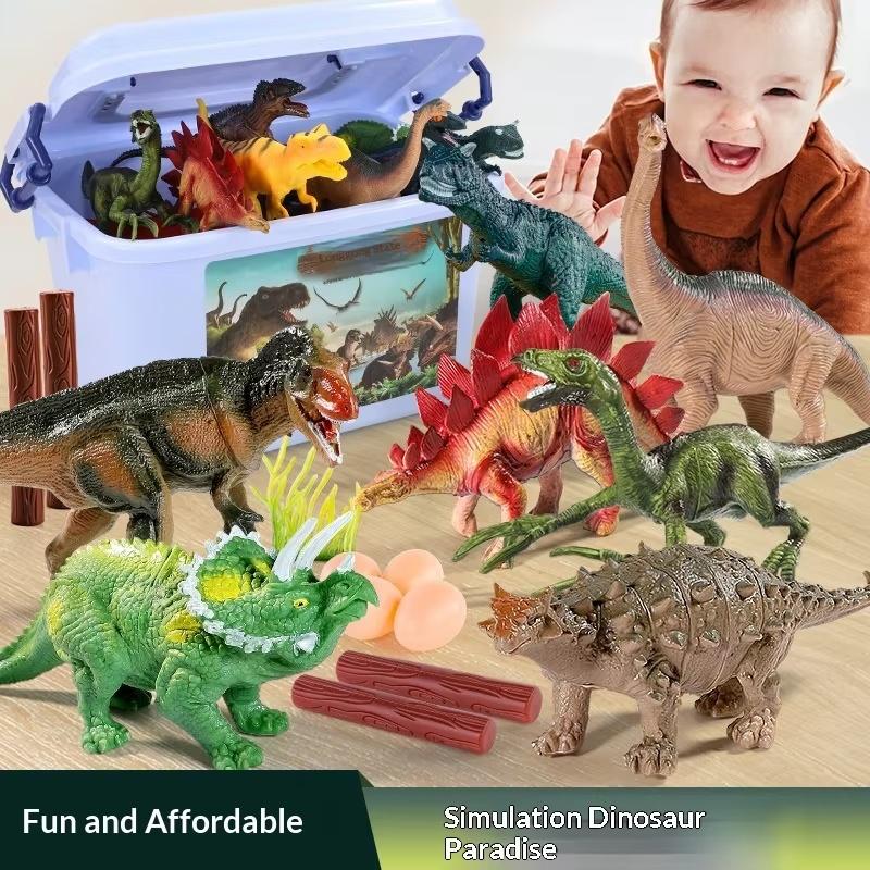 Dinosaur Toy Set For Kids Realistic Soft Rubber Animal Models Triceratops T-Rex Pterosaur Figures Ornament Doll Random Style