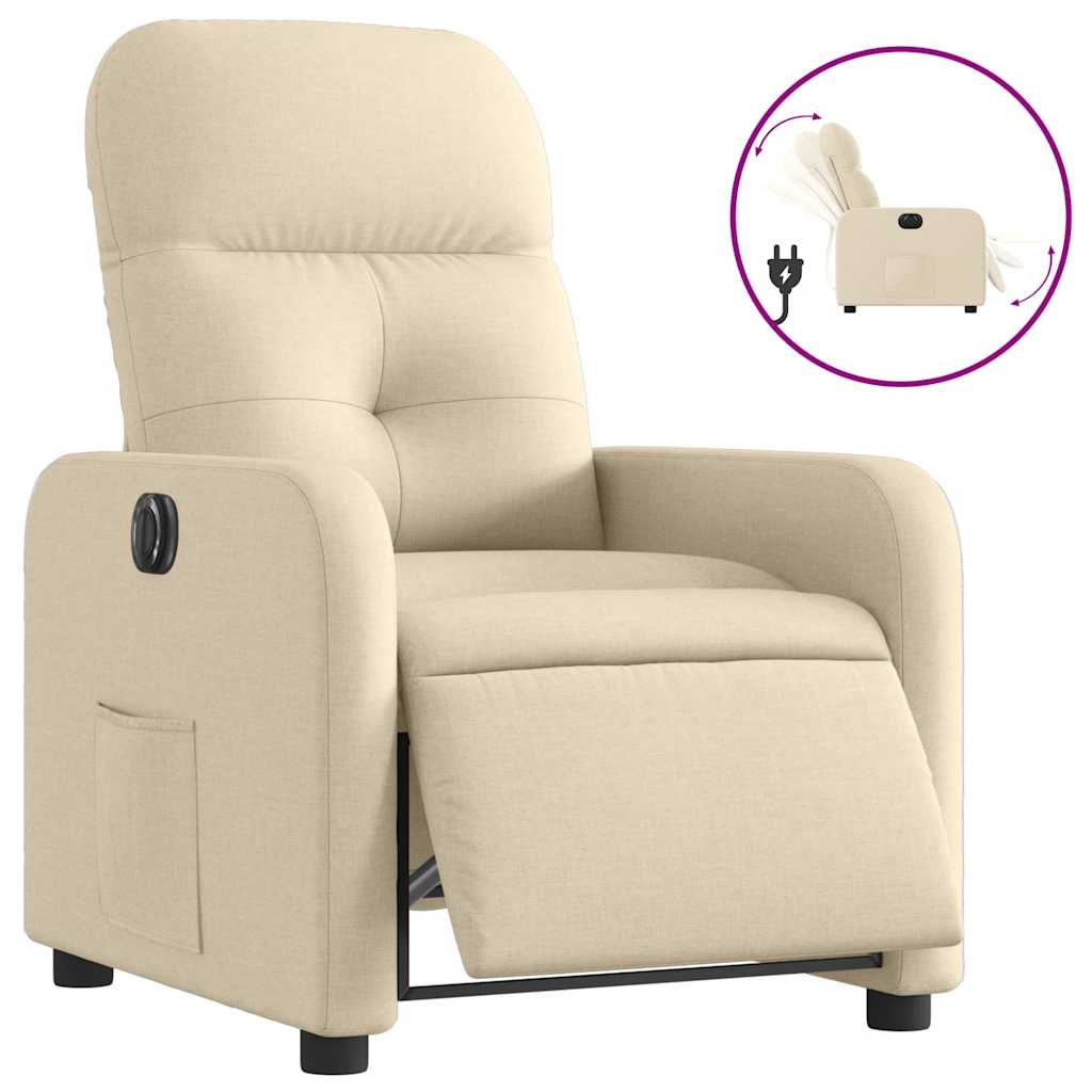 Vidaxl Electric Recliner, Cream, Fabric Upholstered