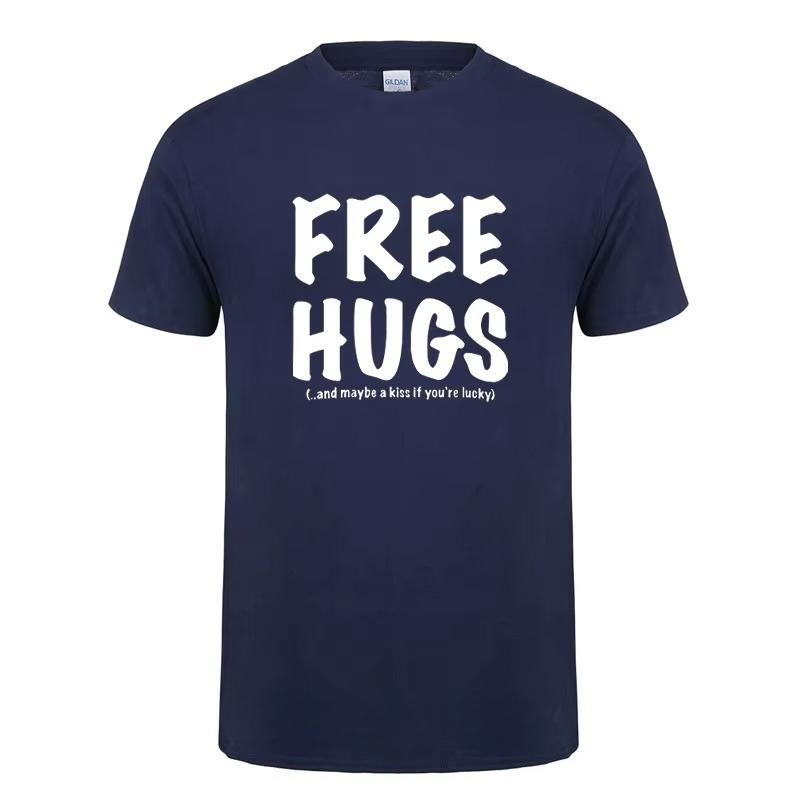 Free Hugs Printing T Shirt for Men Male Summer Tops Tee O Neck Short Sleeve Fashion Cotton T-Shirt Tshirt Man Brand Clothing