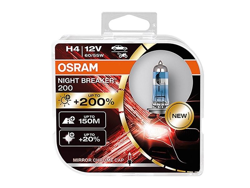 OSRAM H4 12V 55W PX26d Night Breaker +200% Bulbs, 2 Pcs.