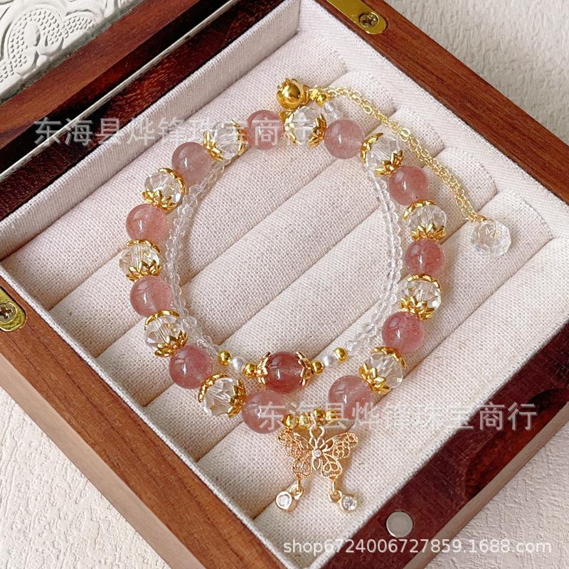 

Натуральный клубничный кварц, многослойное ношение, браслет, ювелирное изделие-браслет, женская модель, набор браслетов.