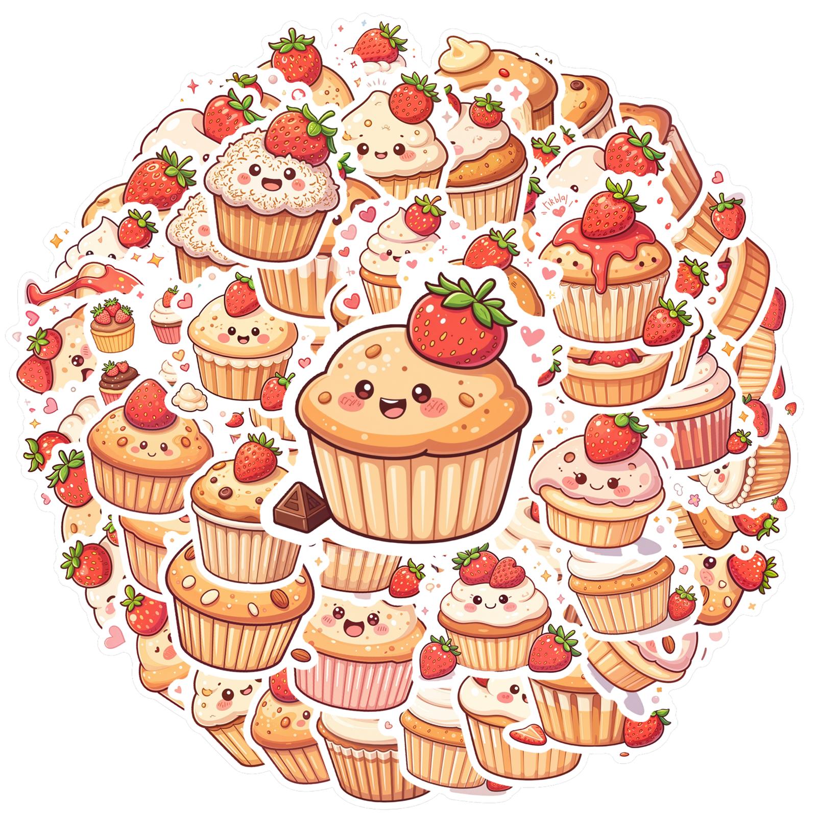 

35-100pcs Strawberry Cupcake Stickers Kawaii Cute Decals Laptop Diary Phone Luggage Sticker Decor School Supplies