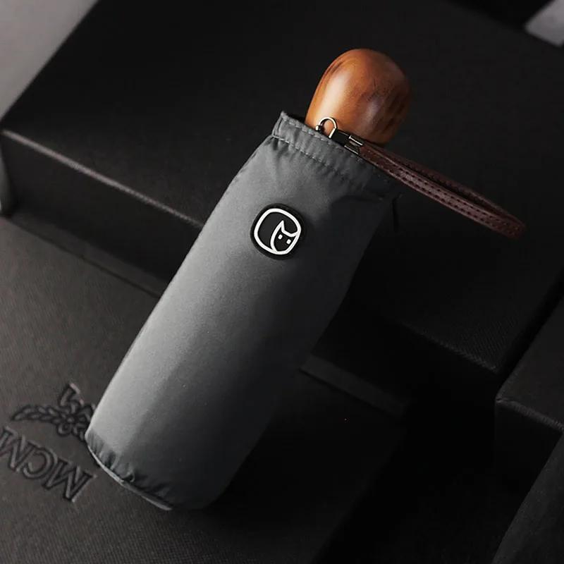 

OLYCAT Мини-зонт Ветрозащитный Прочный Милый Зонт от солнца Женский Уличный Компактный Парасоль Карманный Солнцезащитный зонт Деревянная ручка серый