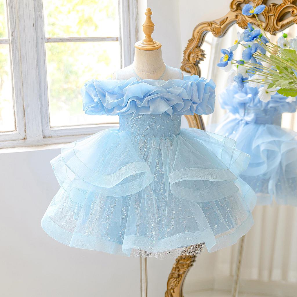 Nuovo Abito da Principessa Formale per Bambine - Abito da Sera con Gonna in Tulle Gonfia