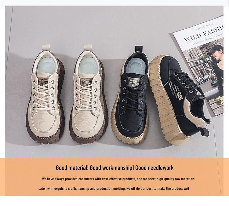 2025 Spring Women's Breathable White Versatile Thick-Soled Korean Style Casual Sneakers