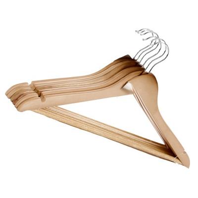 Wooden Flat Hanger with Trouser Bar 6pk