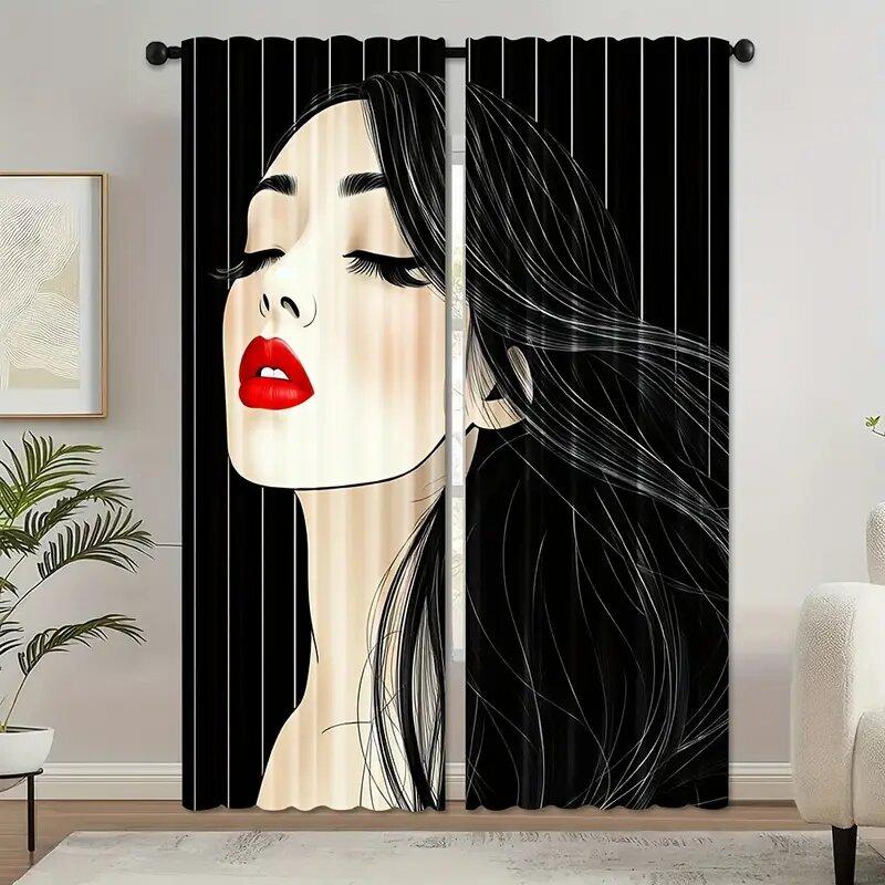 Set Of 2 Hair Salon Pole Bag Curtains Bedroom Kitchen Decoration Home Living Room Curtain Polyester Perfect For Area