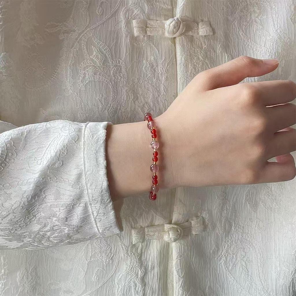 Red Summer: Chinese Red Agate & Strawberry Quartz Bracelet - Elegant & Versatile Design for a Touch of Luxury.