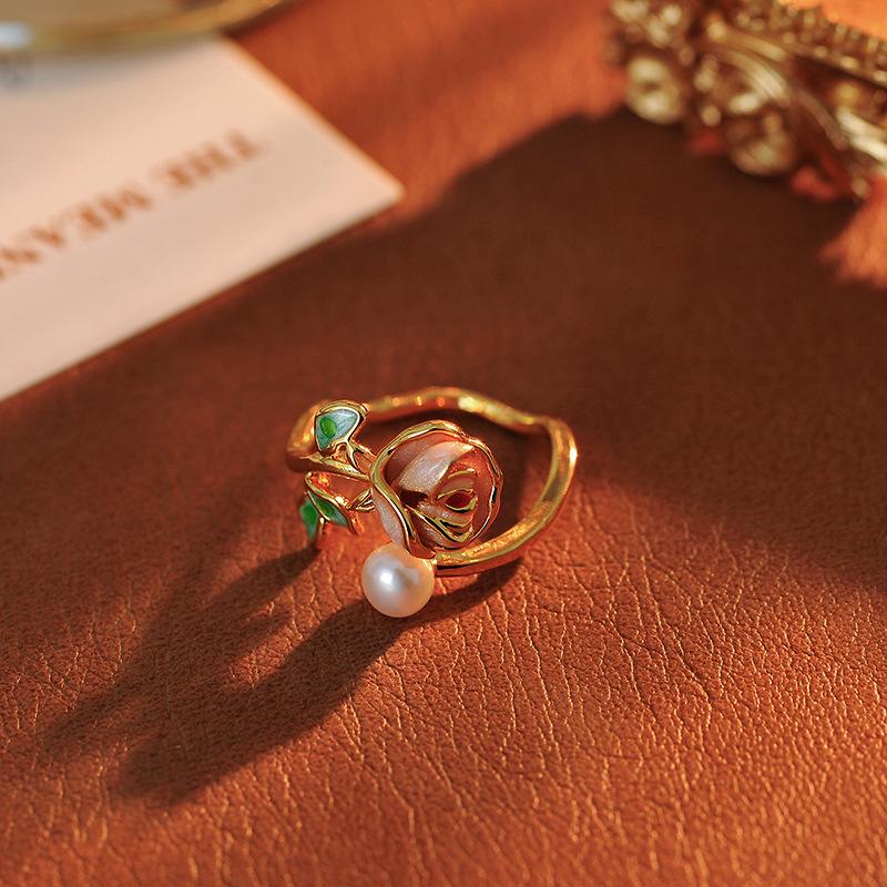 

Retro Enamel Flower Open Ring - Vintage Style with Drip Design розовый