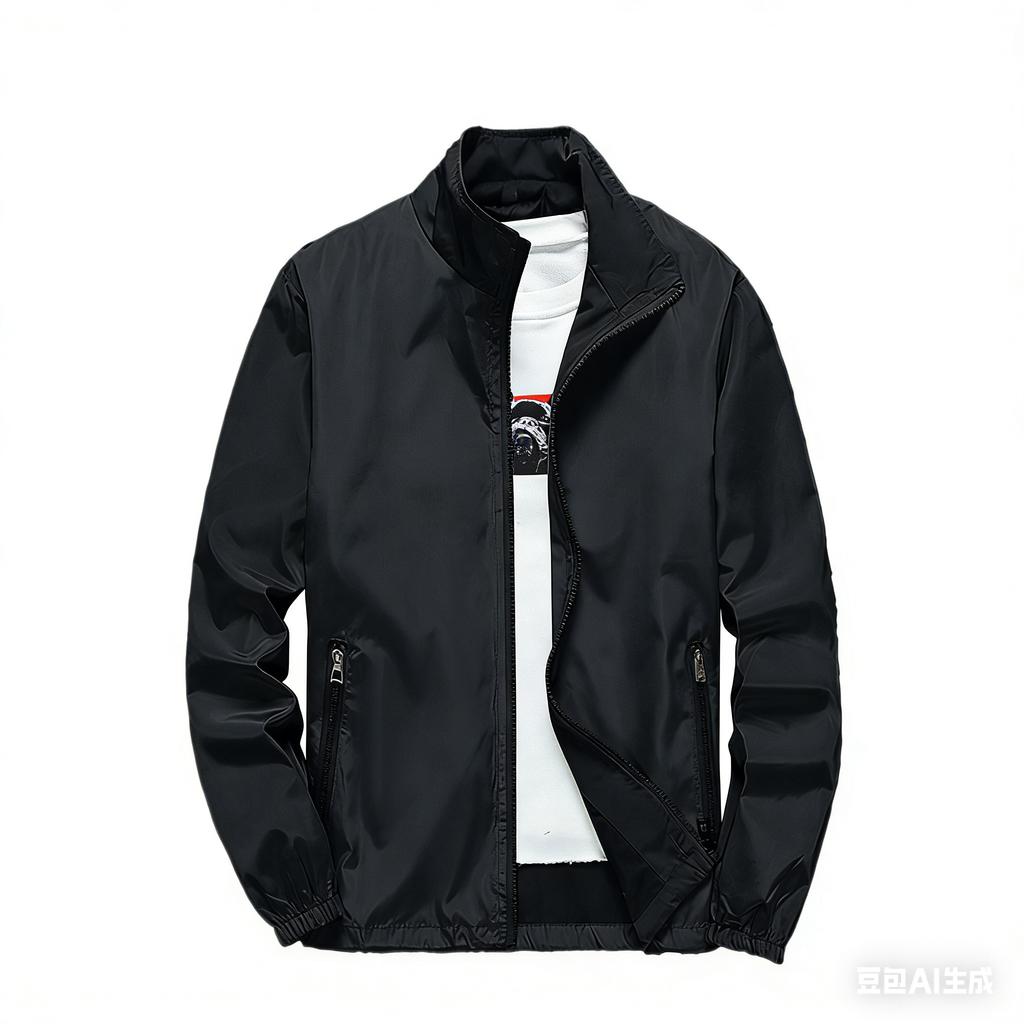 Lightweight Stand Collar Windbreaker Jacket for Men with Zipper Closure and Elastic Cuffs Casual Outerwear for Spring Fall