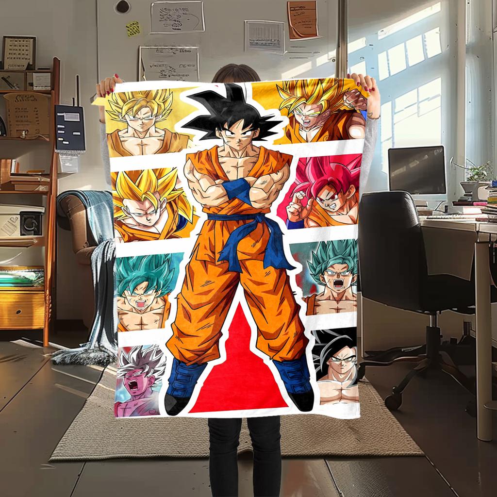 1 ks flanelová deka s potiskem Son Goku, Vysoce kvalitní pro všechna roční období, Domácí dekorace, Teplo a pohodlí, Perfektní jako vánoční dárky