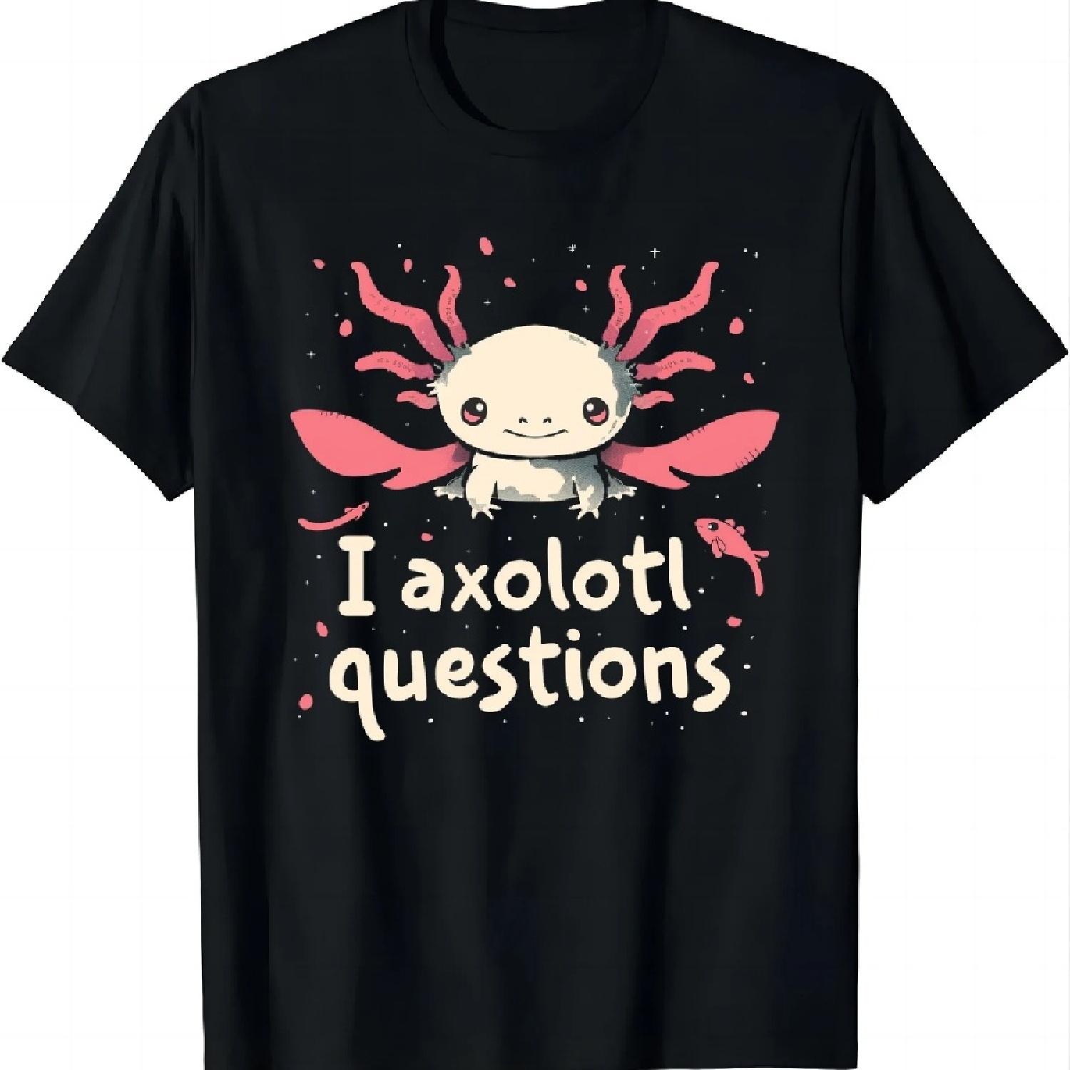 

Black Tee with Adorable Axolotl - Funny Questions for A Laugh T Shirt Graphic T Shirts Mens Clothes Tops Streetwear S