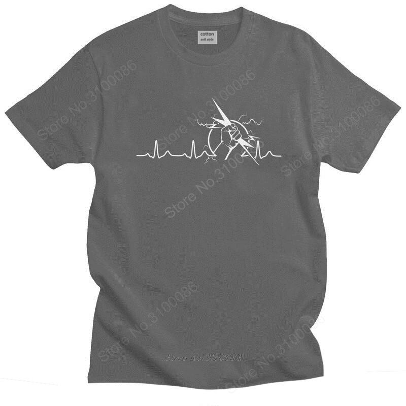 

Electrician Heartbeat T Shirts for Men Pure Cotton Tee Tshirts ShortSleeve Novelty Tshirt Clothes S