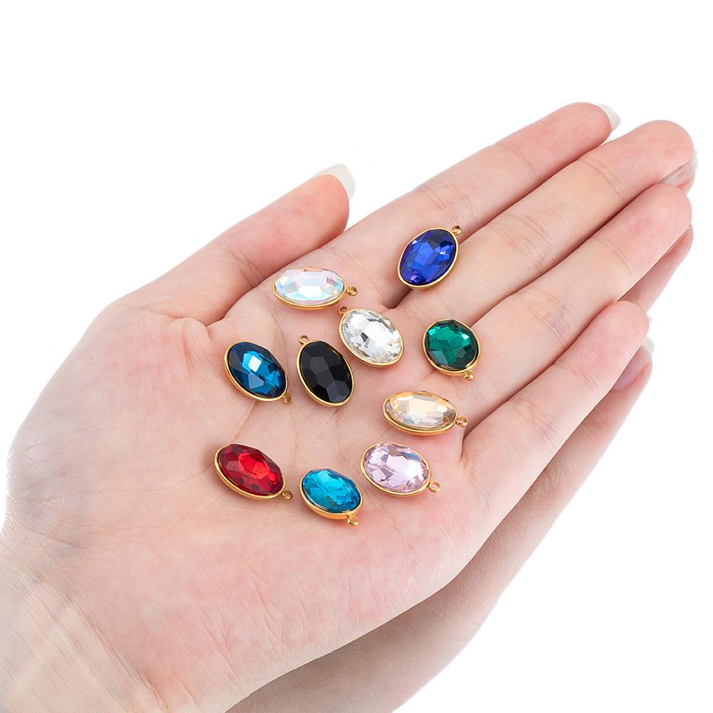 5pcs Colorful Crystal Charms Stainless Steel Geometry Oval Star Flower Charm Earrings Pendants for DIY Necklace Jewelry Findings