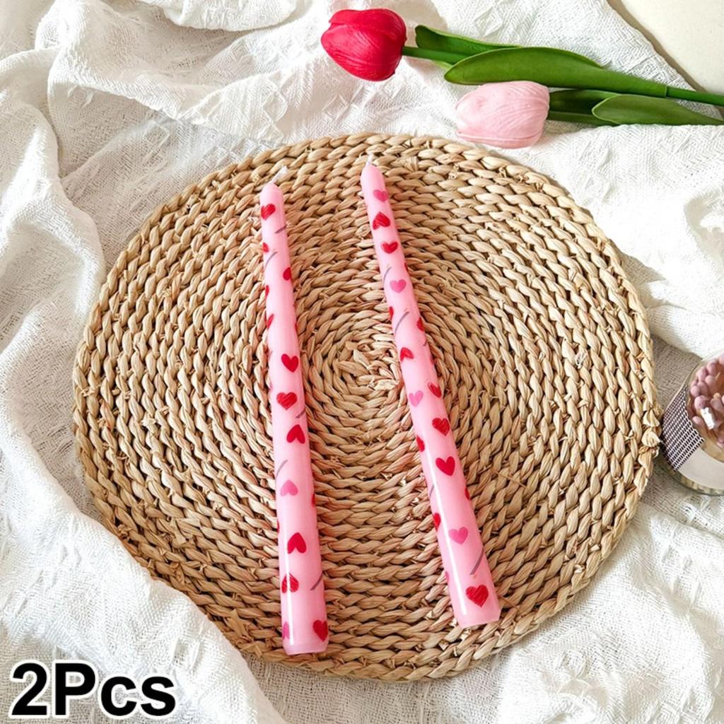 2Pcs Love Style Rich Colors Pattern Printing Smokeless Wedding Decoration Candlelight Dinner Long Candle Decoration Supplies