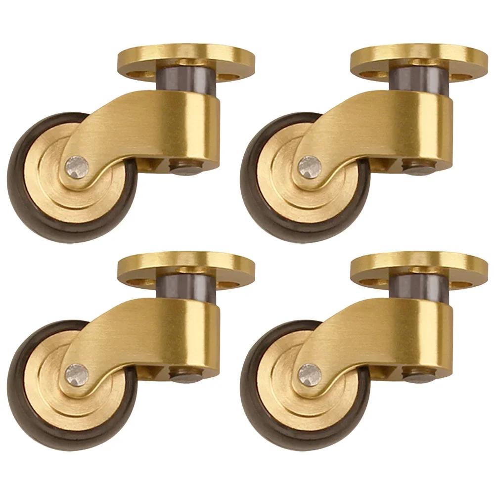 360 Degree Rotation Brass Casters Robust Load-Bearing Design Brushed Brass Finish Caster Wheels Set Gold Black