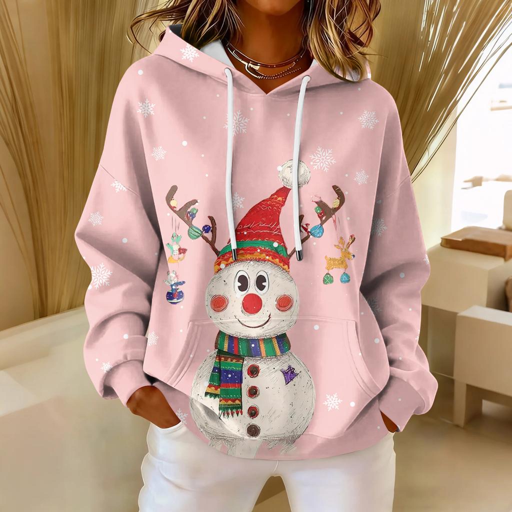 Women's Loose Comfortable Casual Fashion V-Neck Christmas Print Long Sleeve Hoodie