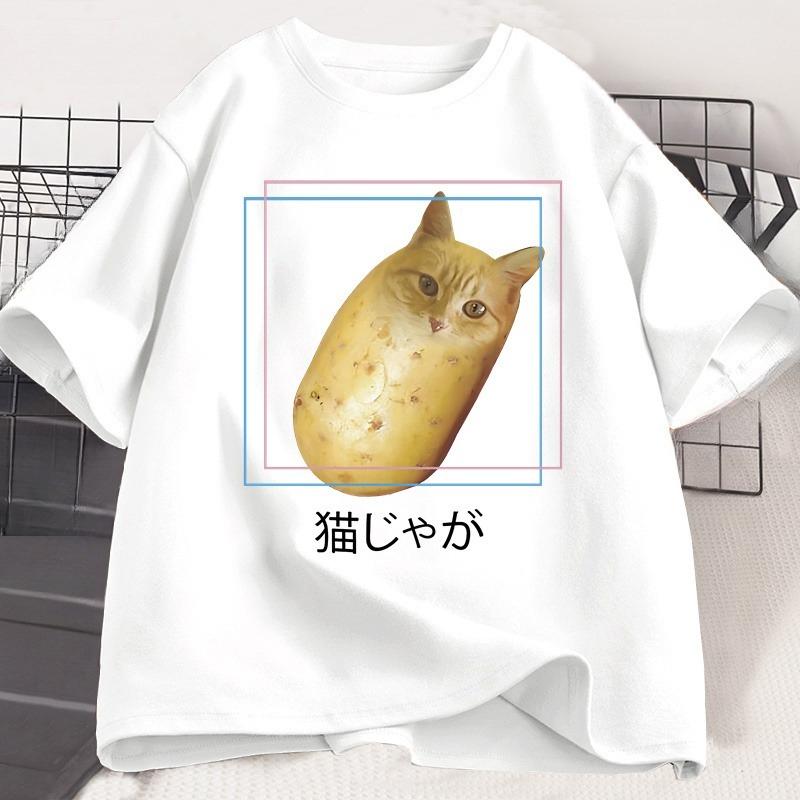 Silly Potato Cat T Shirt Neko Meme Tshirt Japanese Kitty Funny Tshirt Cotton Tees Unisex Unisex Casual Oversized Tshirts Clothes
