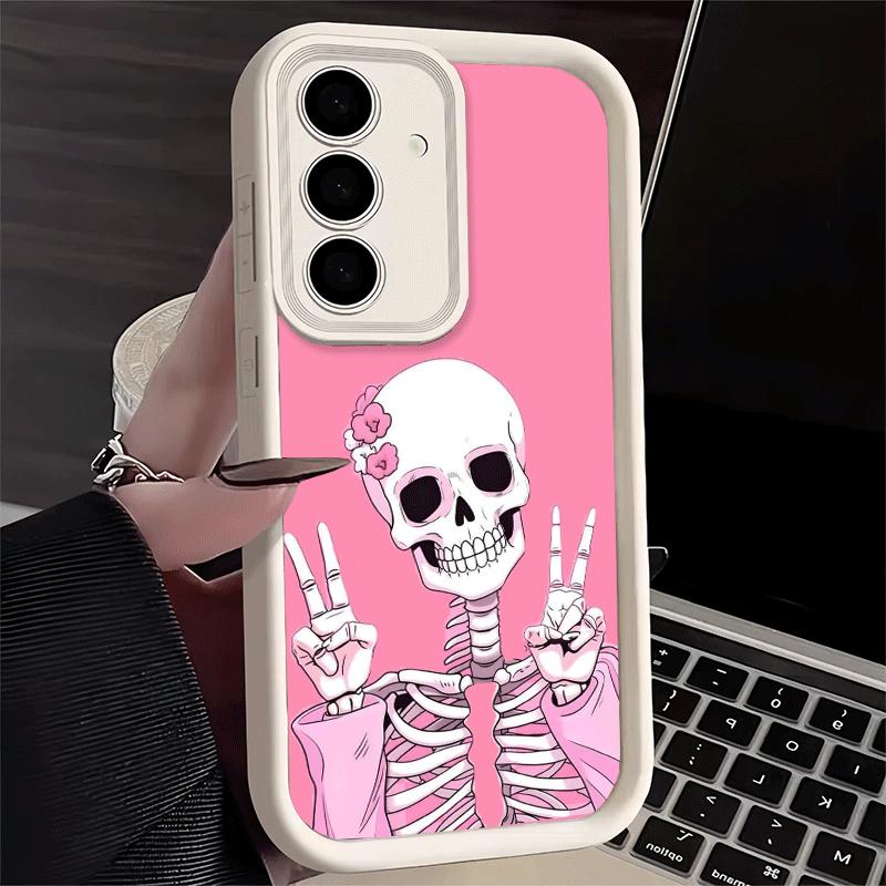 Handyhülle für Samsung Galaxy S26 S25 Ultra S24 FE Rosa Stil Totenkopf Hexe Schale S23 Plus S22 + S21 S20 5G Weiches Silikon Funda