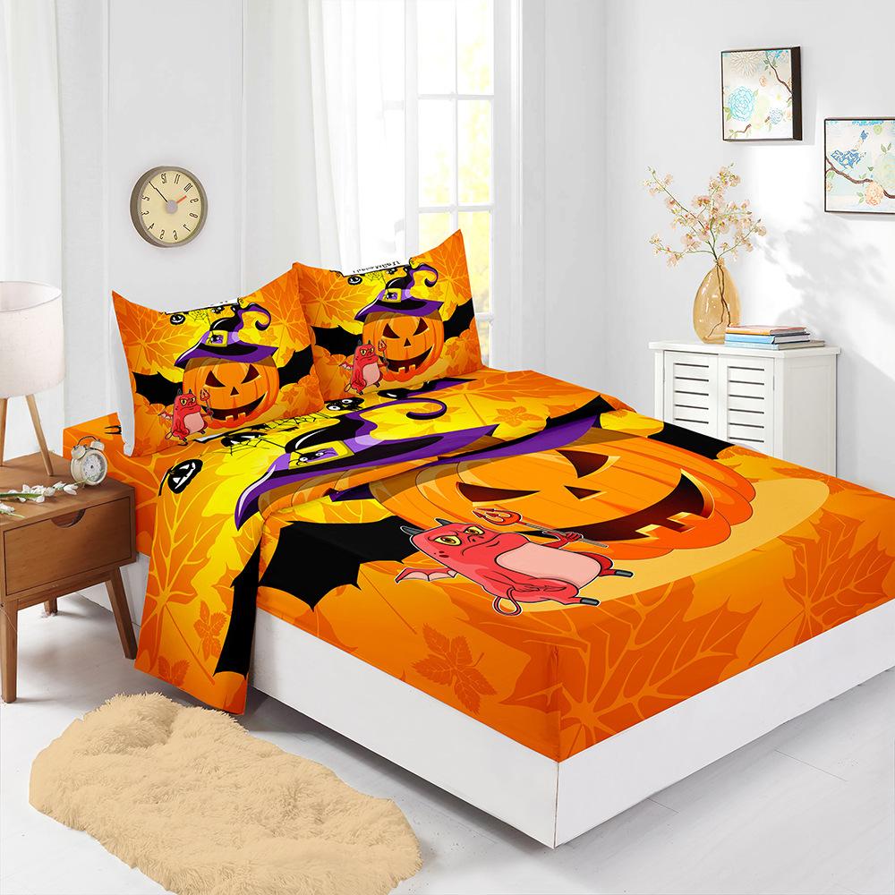 Four-Piece Mattress Set 3D Digital Printing Mattress Protective Cover Halloween Witch Mattress