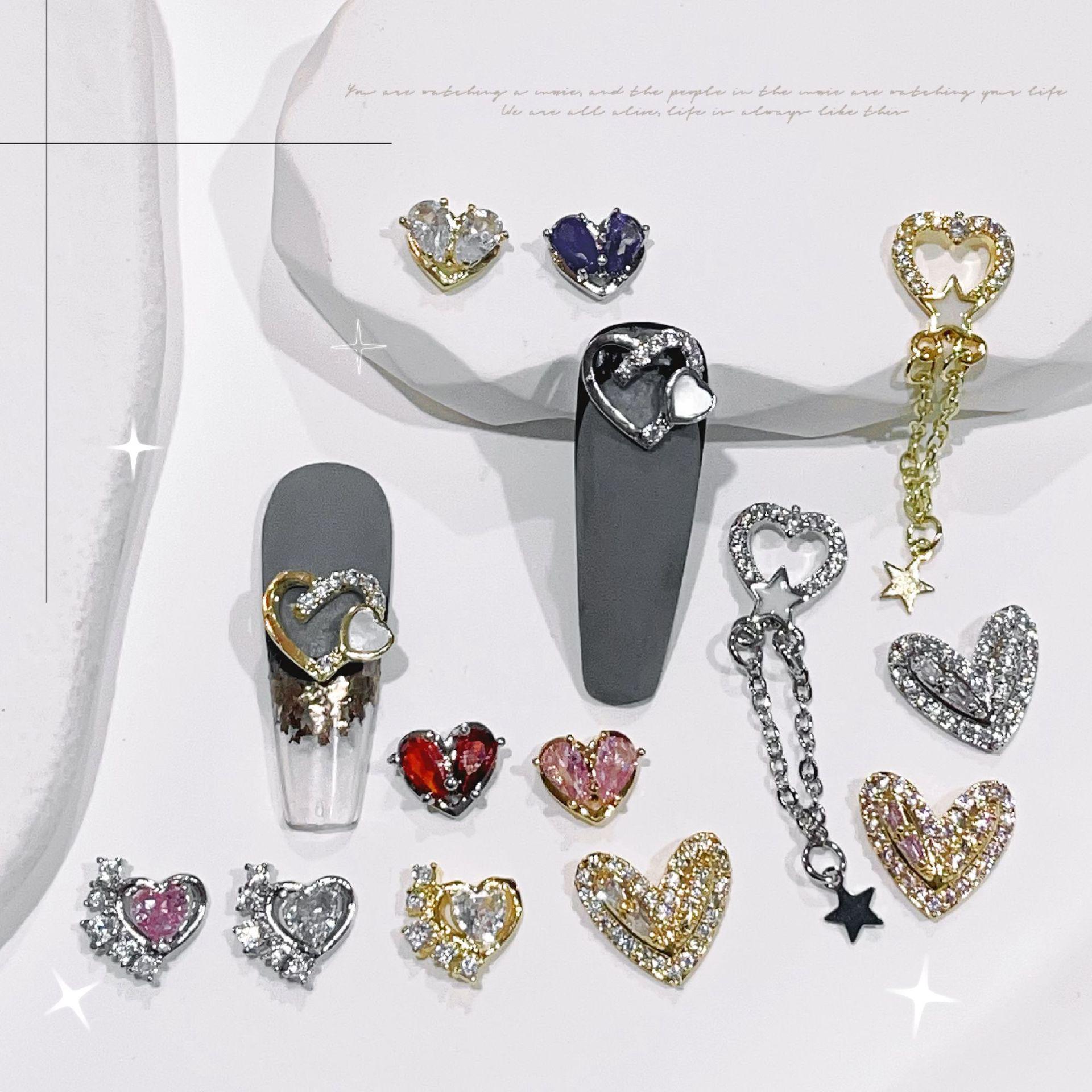 

Heart Chain Tassel Alloy Nail Art Jewelry Stickers with Zircon Accents