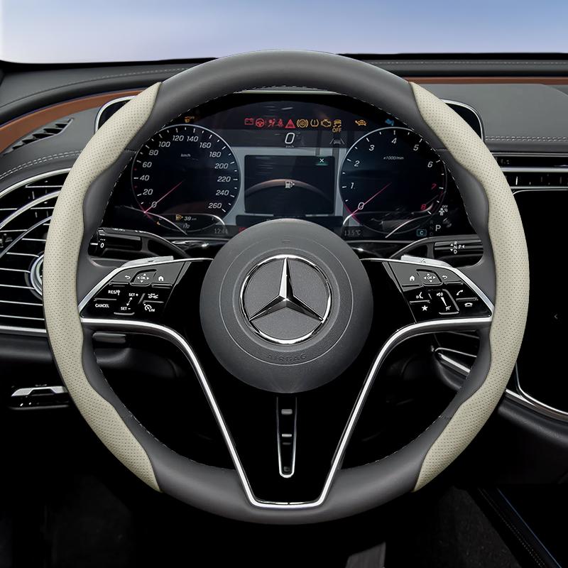 Suitable for Mercedes-Benz Breathable Holes Leather Steering Wheel Cover Segmented Quick Release Design Non-Slip and Durable E Class S C a Glc Suv