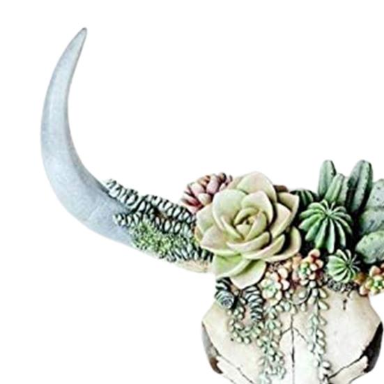 Wall Ornament Beautiful Decorative Resin Succulent/Flower Cow Skull Hanging Pendant for Room
