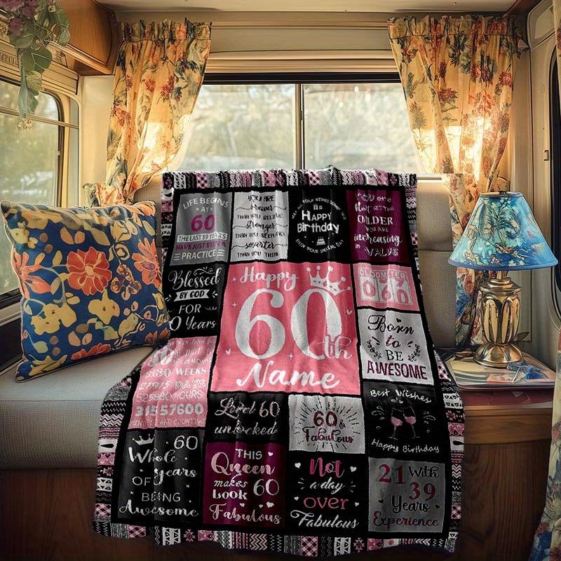 Happy 60Th Birthday Style Rv Customize Your Name Blanket Is Suitable For Rv Camping Traveling Rv Home Soft And Warm Rv Interior Blanket Suitable For