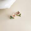 Dripping Enamel Flower Series Real 925 Silver Gold Plant Stud Earrings For Women Small Niche Accessories