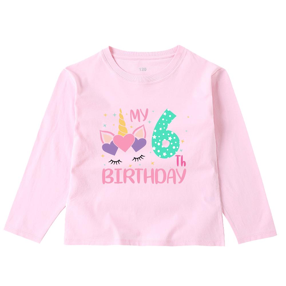 Kinder-Frühlings-Herbst-Geburtstagszahlen von 1–8 Jahren, bedrucktes, langärmliges Hemd, bedrucktes Top-Geschenk-T-Shirt für Mädchen
