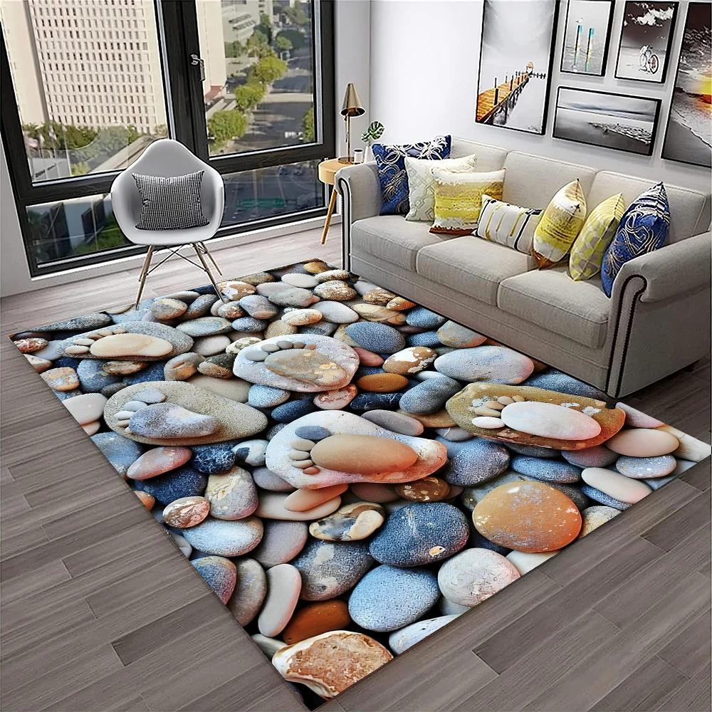 3D Stone Pebbles Footprint Beach Carpet Rug for Home Living Room Bedroom Sofa Doormat Decor,Kid Play Area Rug Non-slip Floor Mat
