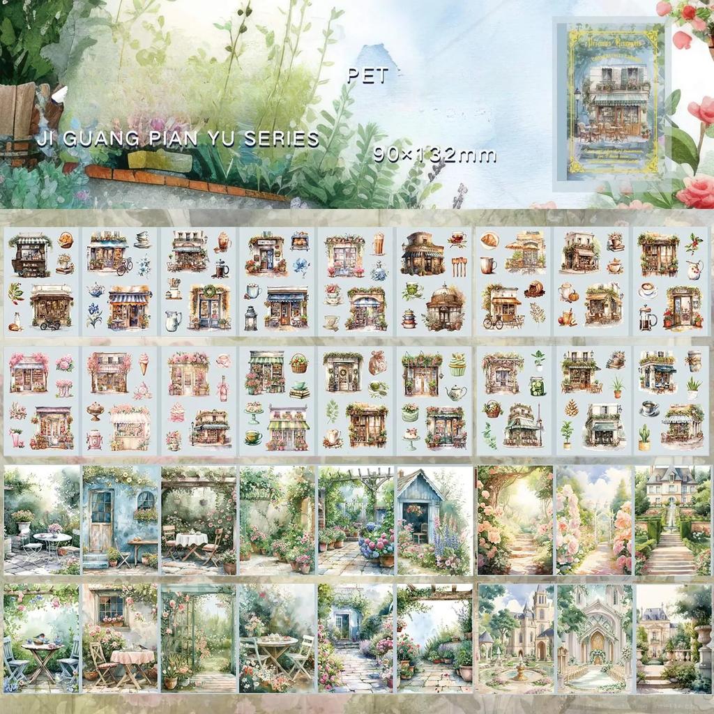 PET Sticker Material Package Aurora Sheet Feather Series European and American Retro Landscape Handbook DIY Decorative Stickers