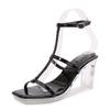 Summer new one-word belt versatile simple crystal heel sandals women wear transparent heel shoes