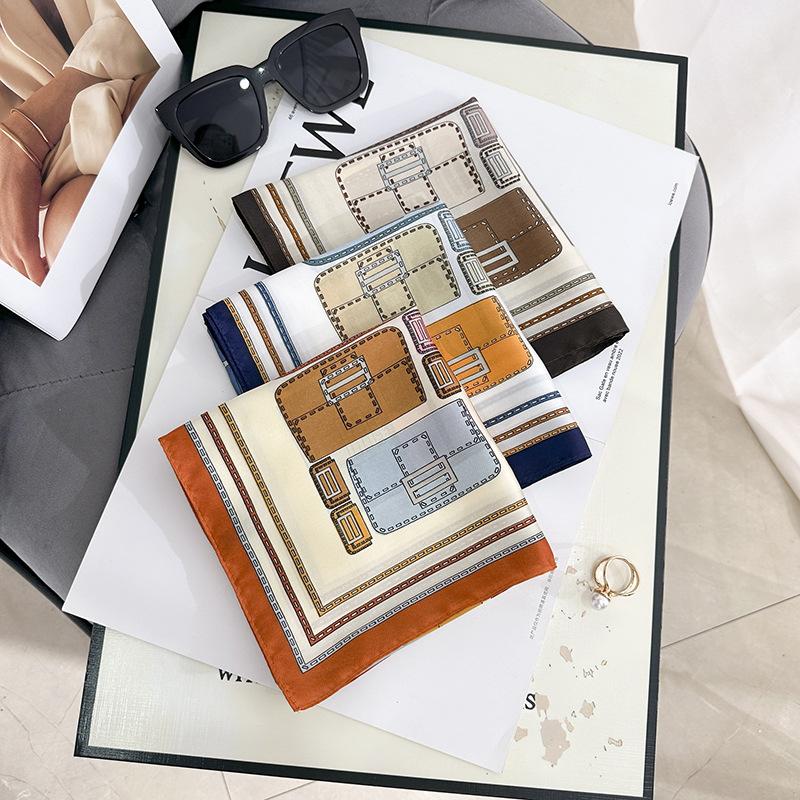 Korean Internet celebrities creative splicing color grid printing square scarf women's professional wear decoration thin imitation silk scarf