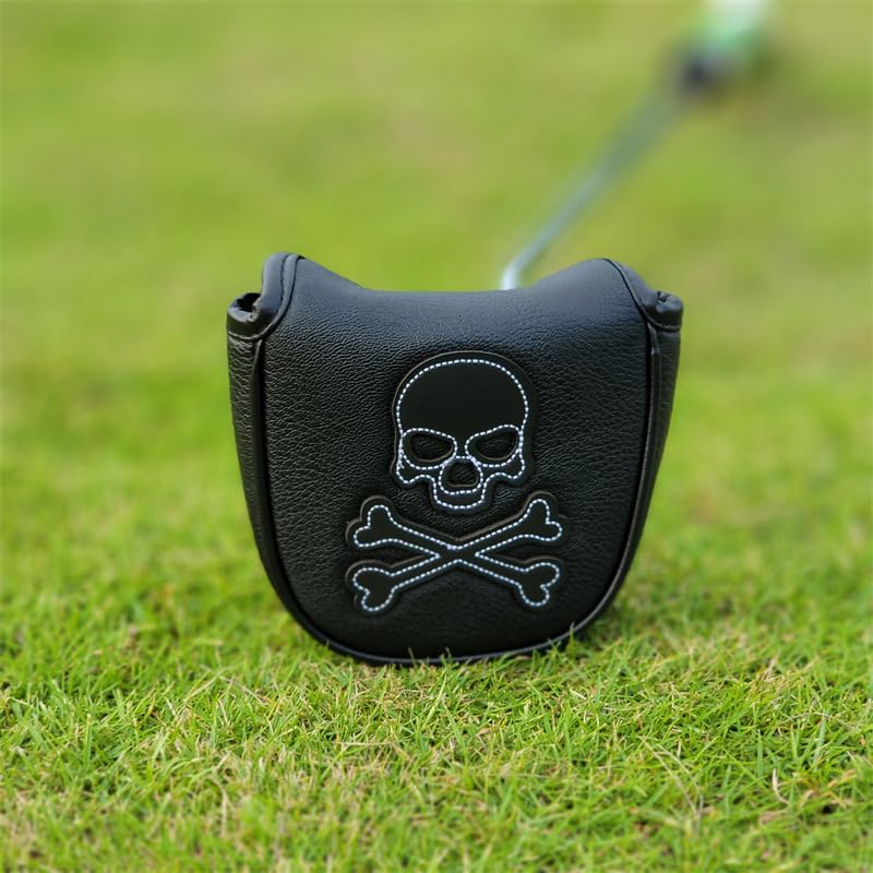 Kryt na golfový putter, lebka, středová hřídel, malý černý magnet z umělé kůže (Střední) [Položka]