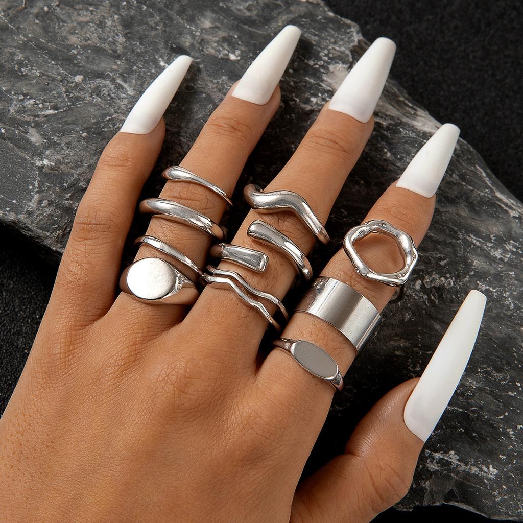 Fashion Women's 10 Piece Ring Set - Ladies Ring Metal Ring Glossy Ring Metal Ring Holiday Gift