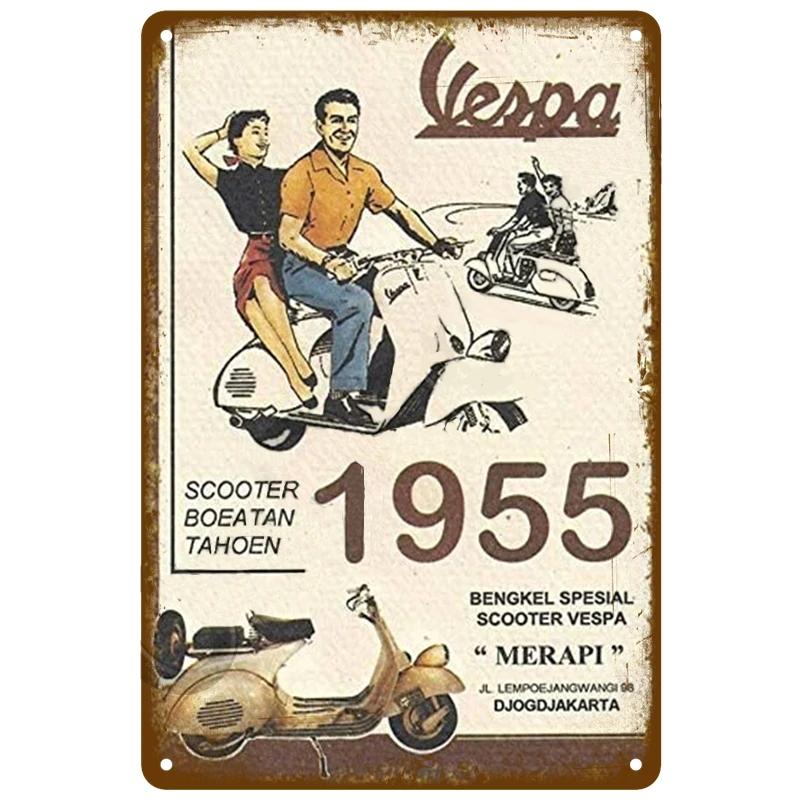 BarArtPro Vespa Tin Sign Art Decor Motorcycles Printed Metal Plaque - Vintage Pin Up Wall Art for Pub Interiors & Cafe Ambiance