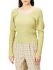 Freeze Mart Square Neck Puff Sleeve Ribbed Knit FR Women's Sweater, Yellow,