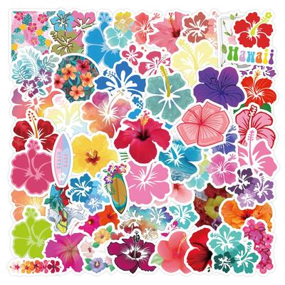 60 New Models Ins Small Fresh Hibiscus Flower Graffiti Stickers Decorative Suitcase Notebook Skateboard Waterproof Stickers