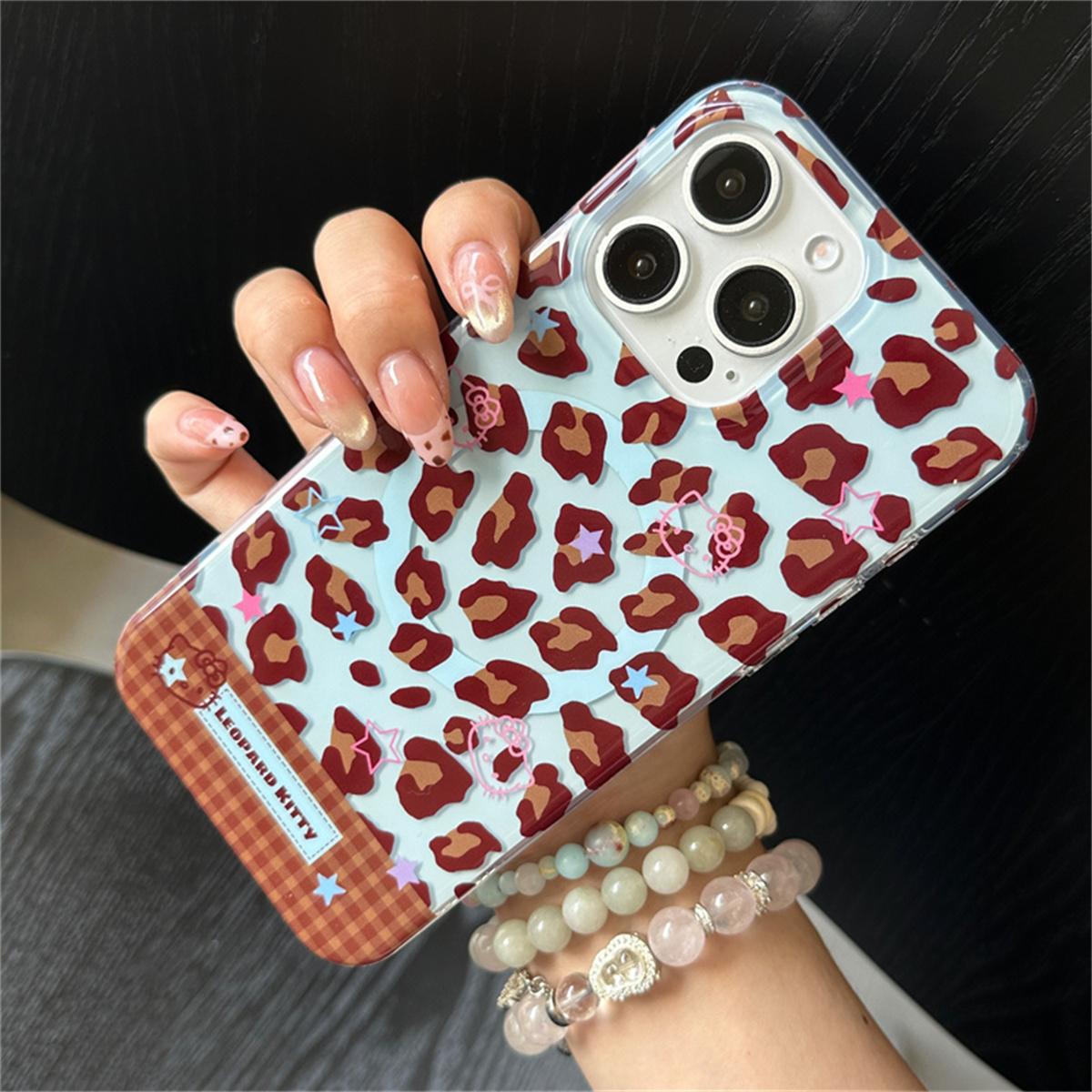 

Fashion Blue Leopard Print Magnetic Phone Case For iPhone 16 Pro 15 14 Pro Max Cover with Magsafe Holder Kitty Cases Capa For iPhone 15