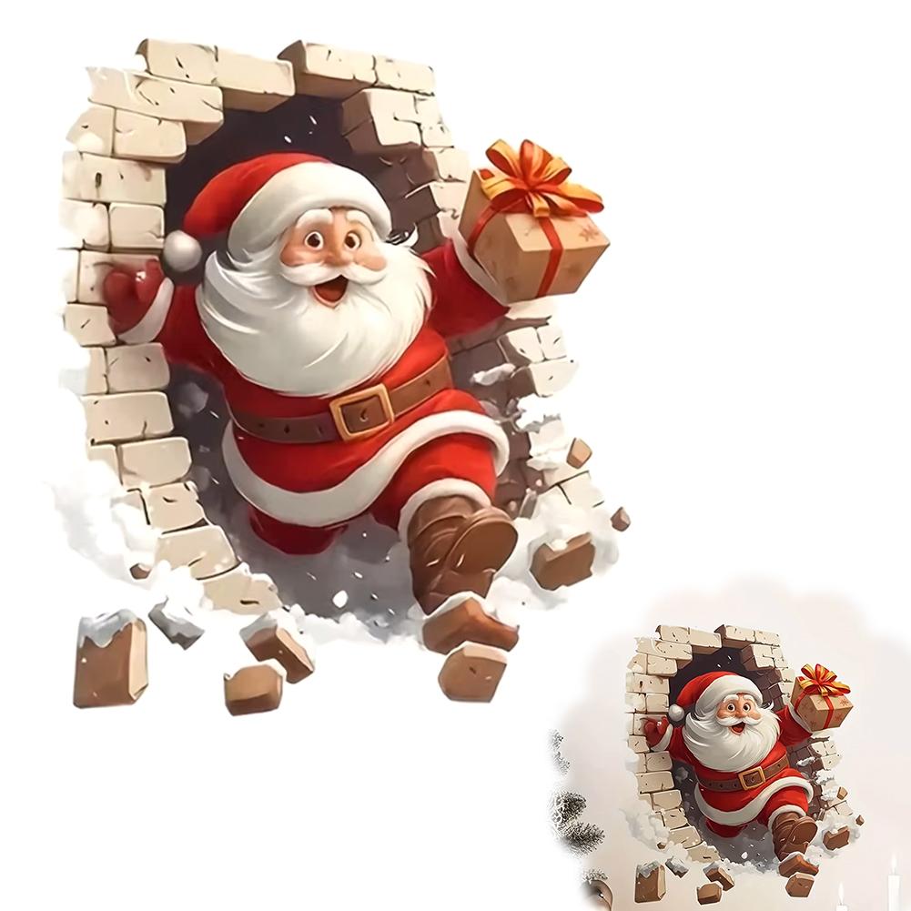 Cartoon Broken Wall Santa Claus Wall Sticker For Christmas Room Background Decor Mural New Year Decoration Self-adhesive Sticker