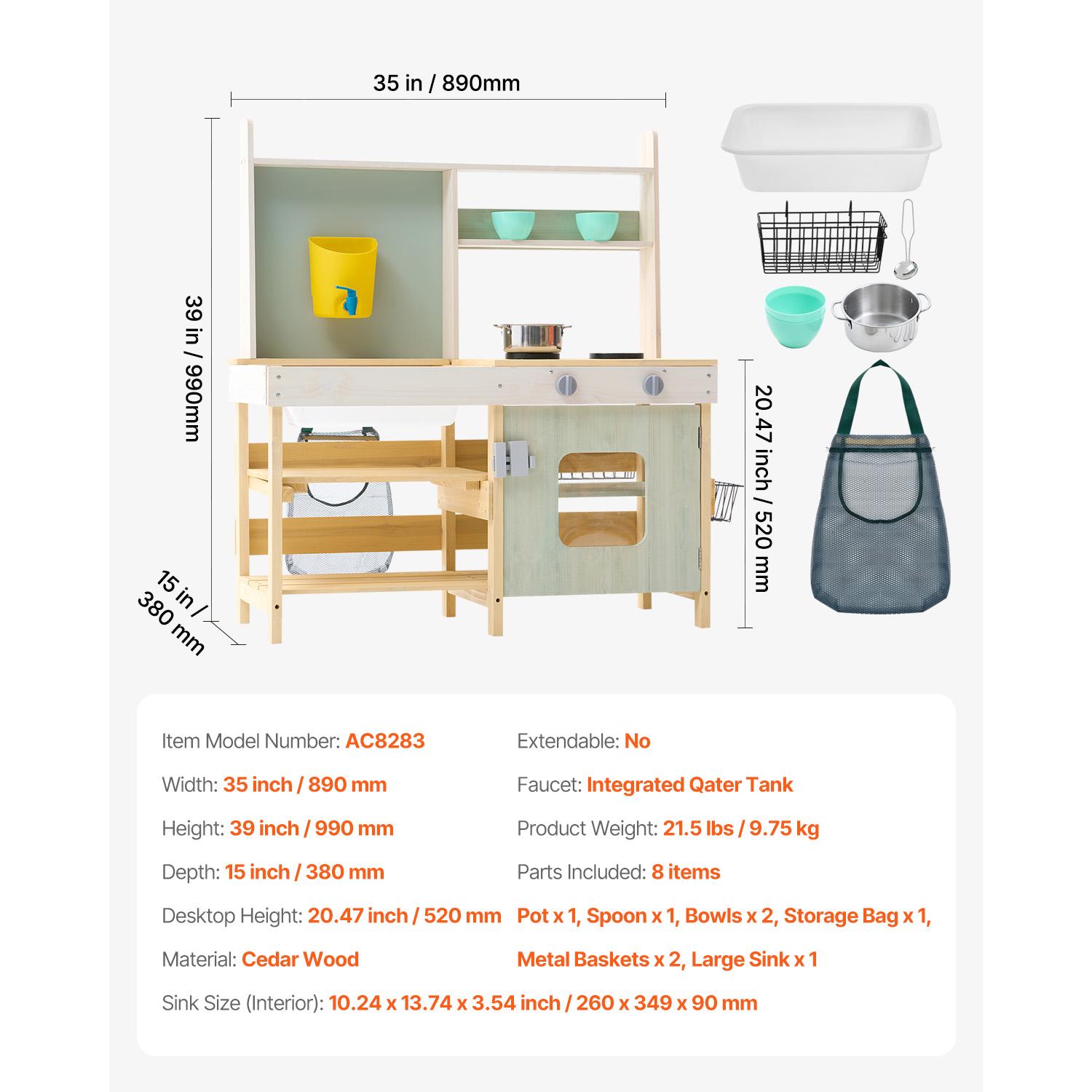 

SucceBuy Children Wooden Mud Kitchen Toy Toddler Outdoor Play Kitchen Set with Stoves Faucet & Cookware Pots for Kids Gifts