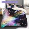 Galaxy Moon Pattern Bedding Quilt Set Quilt Cover Pillowcase Home Decoration Gift (1 * Duvet Cover + 2 * Pillowcase, Without Core)
