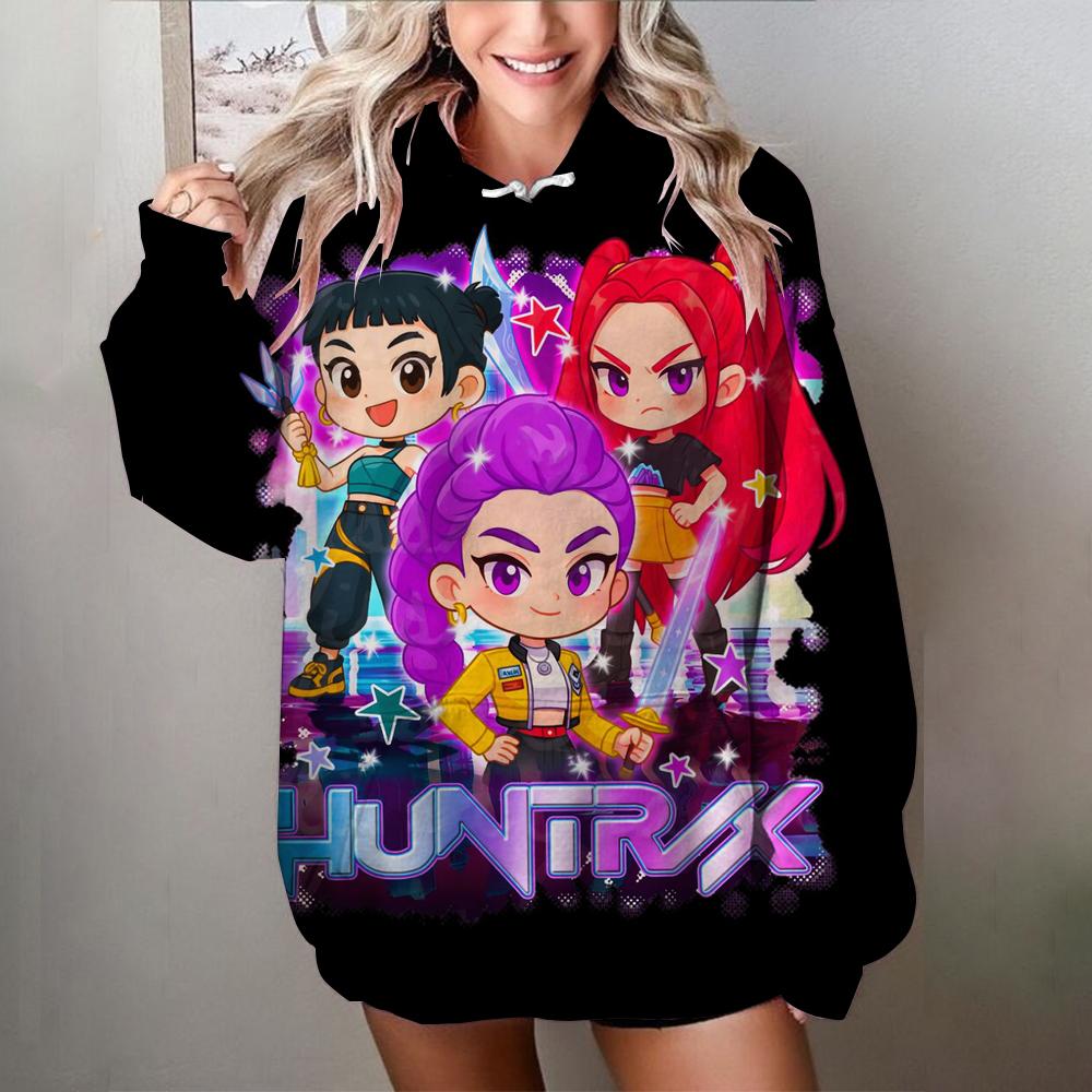 Casual Women's Hoodies Kawaii KPop Demon Hunters Prints Pullover Comfortable Oversize Hoodies Autumn Soft Clothes
